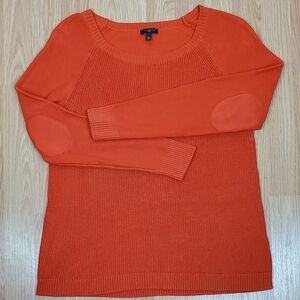 Talbots petite large crew neck knit pullover sweater orange long sleeve classic